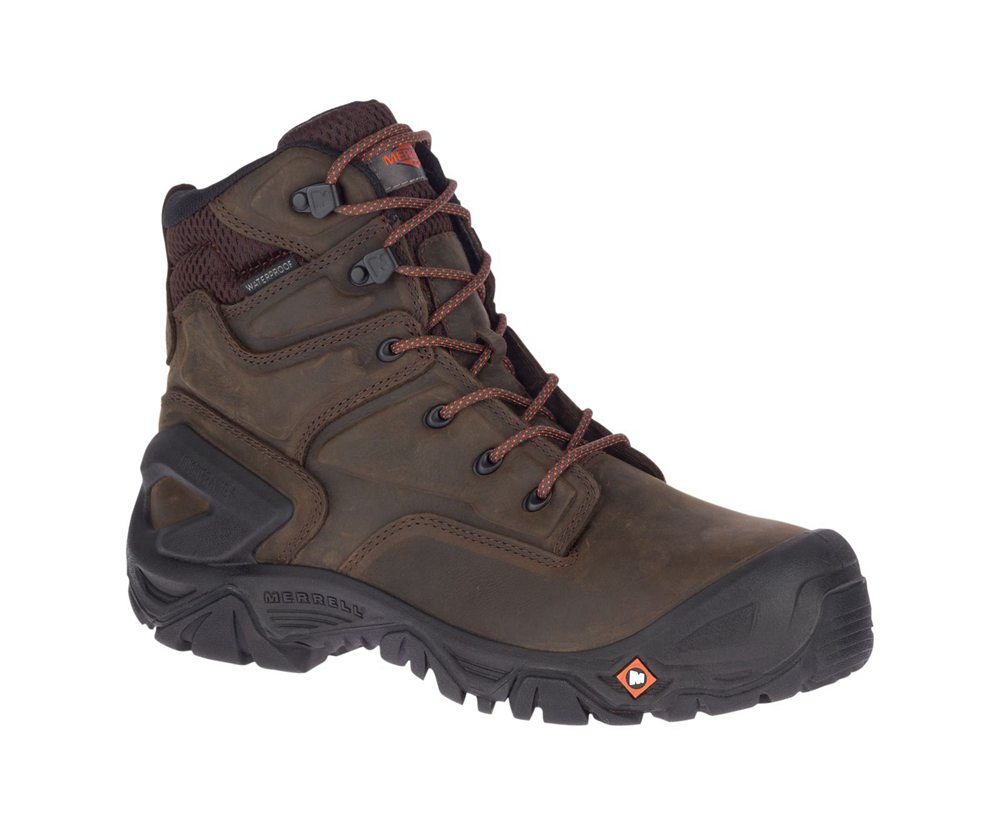 Botas Homem - Merrell Strongfield Couro X 7\" Waterproof Comp Toe - Marrom - BHQ132987